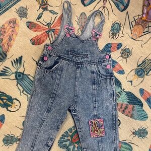 90s Happy kids Snap Overalls with Eiffel Tower embroidery 24M